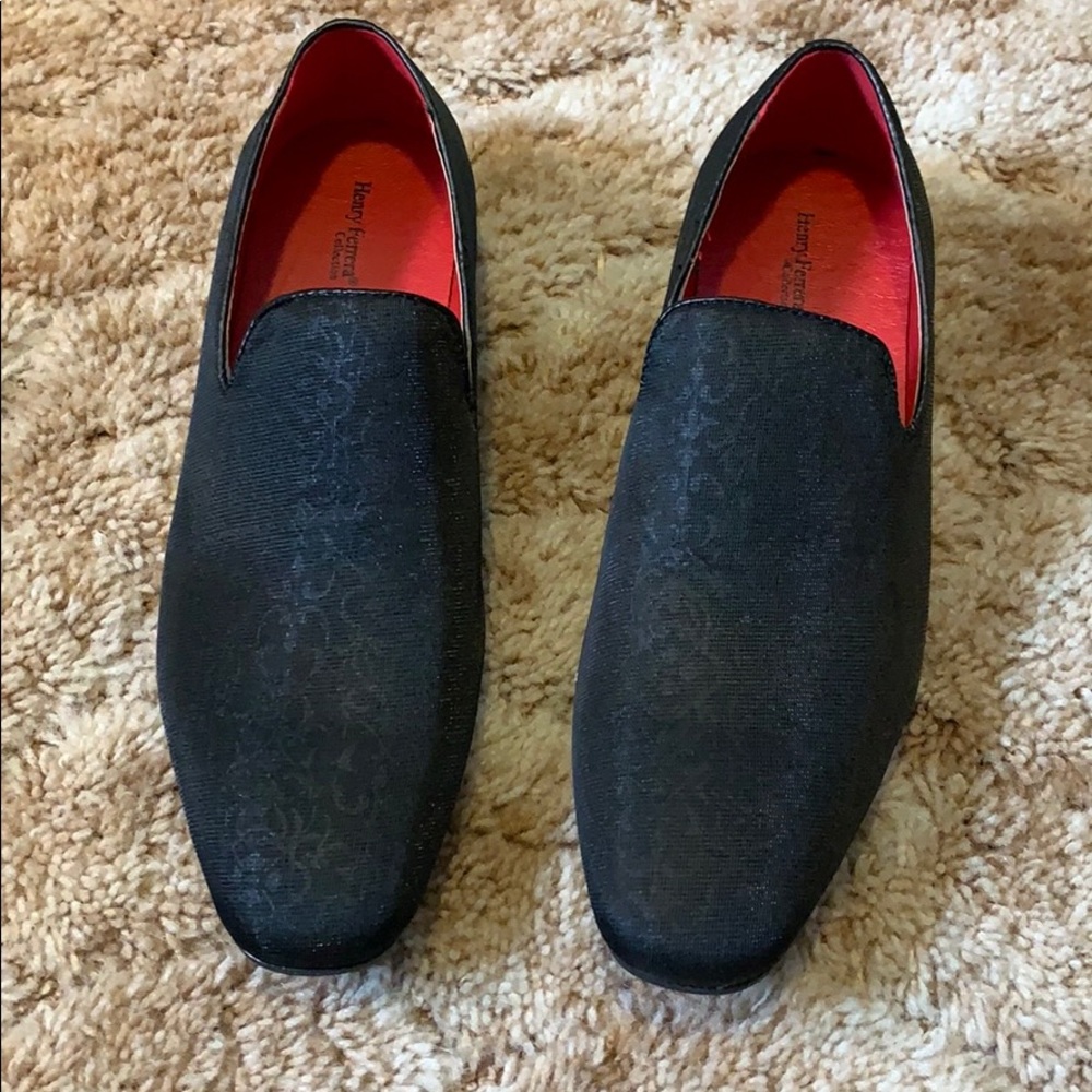 Henry Ferrera Black Floral Patterned Loafers